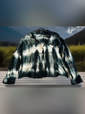 POL Knit Jacket Womens Sz Large 💯Cotton Black&White Tie Dye Boxy OSized Raw Hem